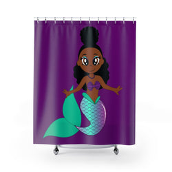 Purple Melanin Mermaid Shower Curtain