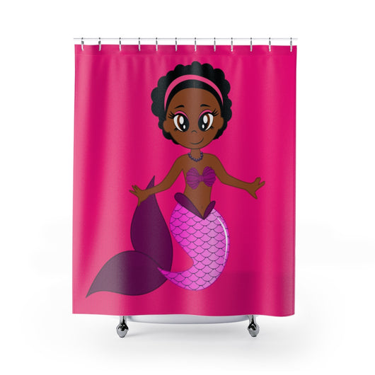 Pink Melanin Mermaid Shower Curtain