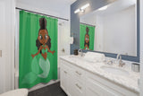 Green Melanin Mermaid Shower Curtain